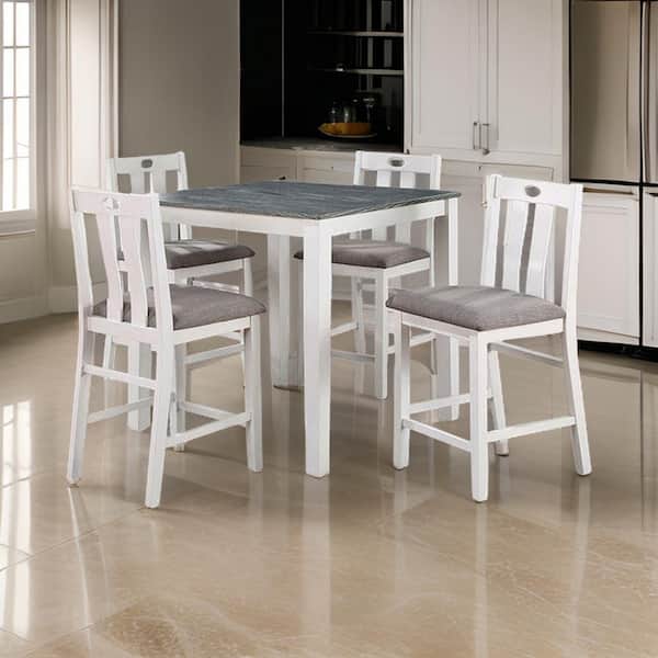 Benjara Helio 5-Piece Rectangle Gray and White Wood Top Dining Table and Chairs Seats 4