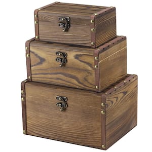 Rustic Brown Wood Decorative Box with Latch 3-Pack