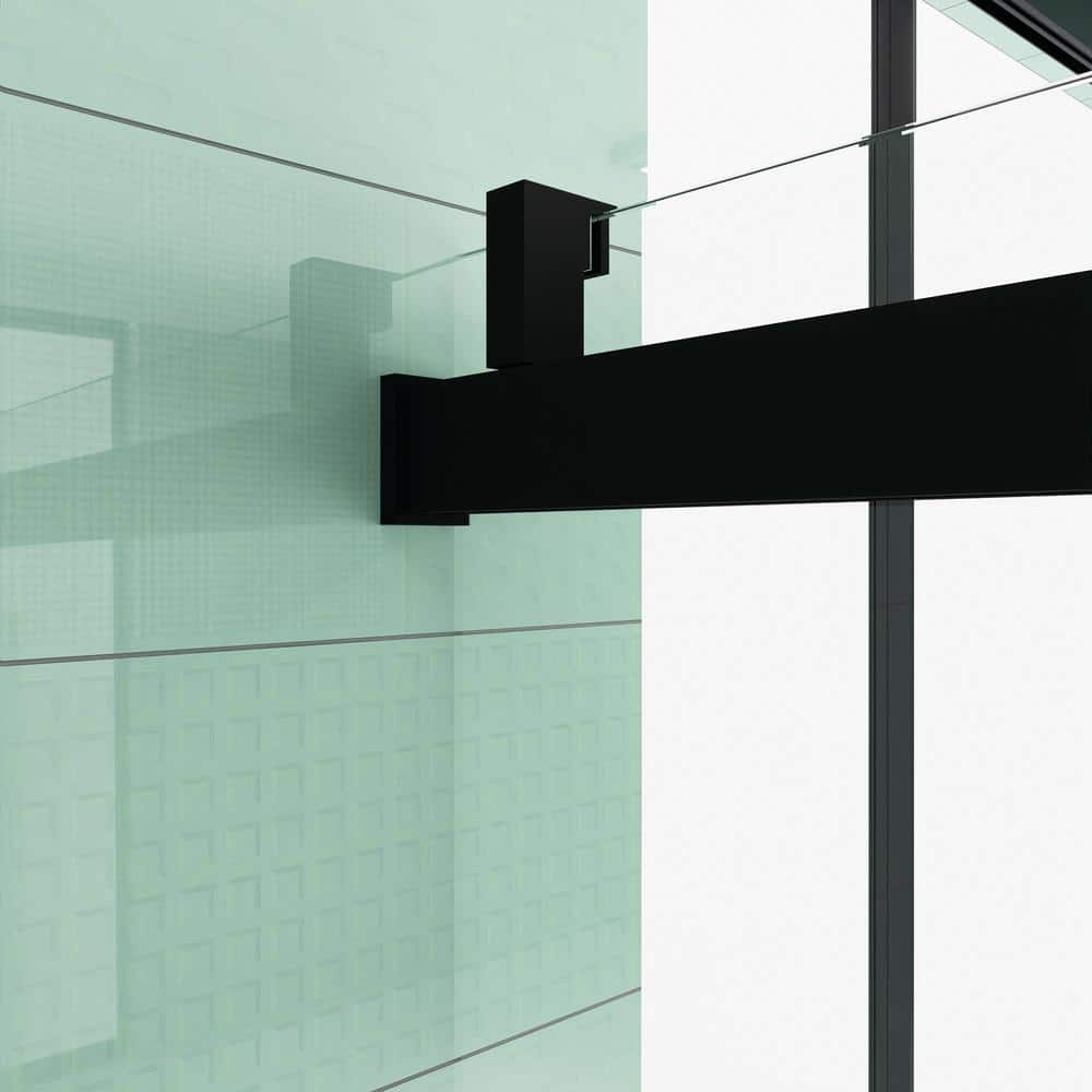 Matte Black Frameless Sliding Shower Door with Clear Tempered Glass