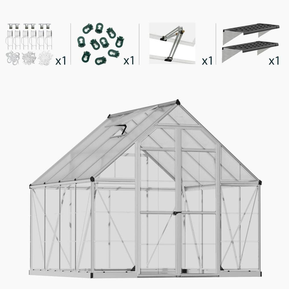 CANOPIA by PALRAM Balance 8 ft. x 8 ft. Hybrid Silver/Clear DIY Greenhouse Kit with Accessory Combo Pack -  706202