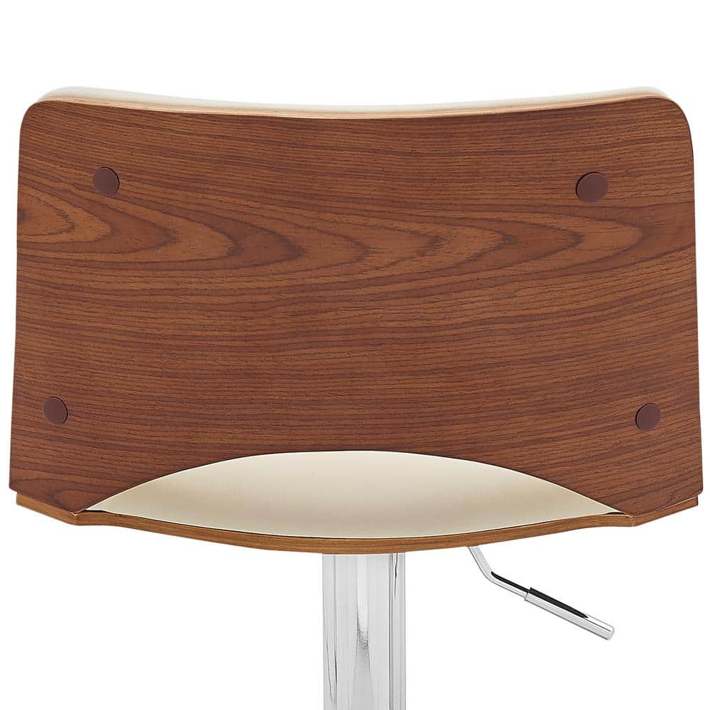 Contemporary Cream Leather & Walnut Swivel Adjustable Bar Stool