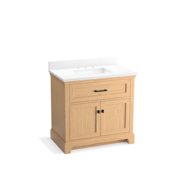 Charlemont 36.97in. Single Sink Freestanding Light Oak Bath Vanity with White Quartz Top Assembled