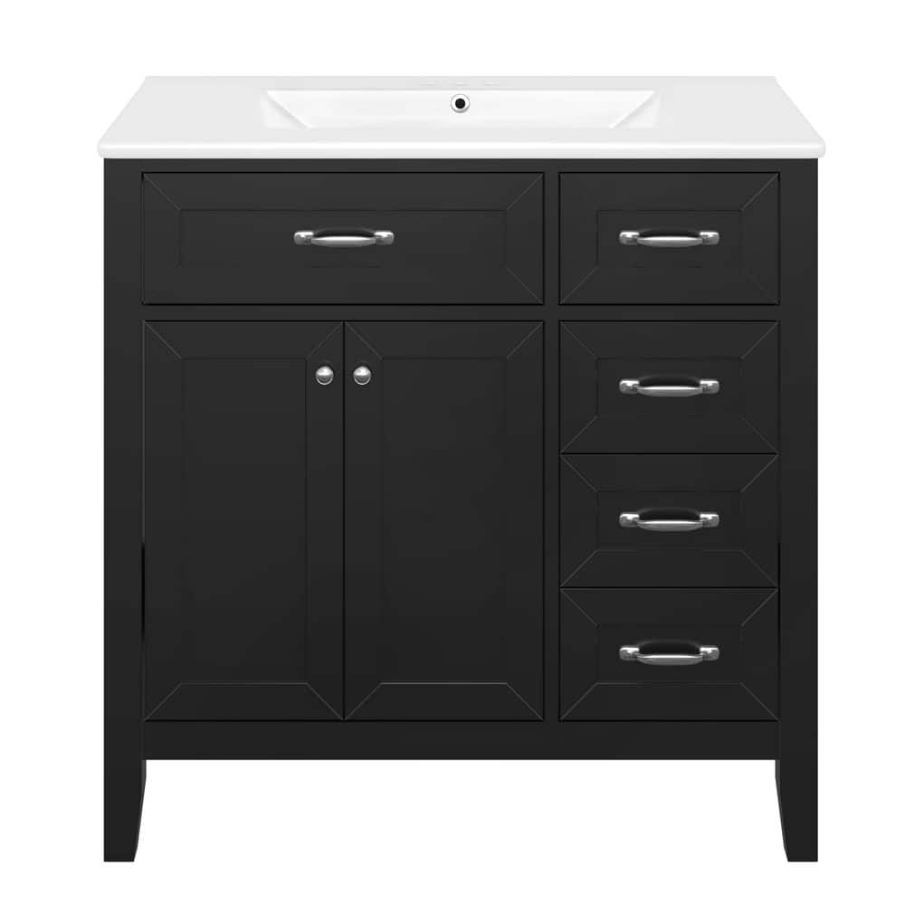 Virubi 36 in. W Freestanding Bath Vanity in Black with White