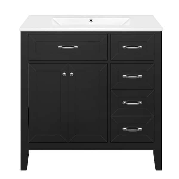 36 in. W Freestanding Bath Vanity in Black with White Ceramic Top Basin and Single Sink