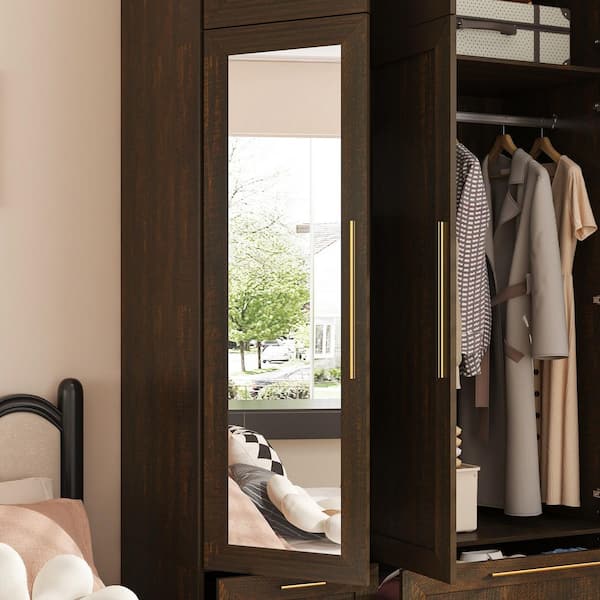 FUFU&GAGA Brown Walnut Wooden 47 in. Armoire, Wardrobe with 4
