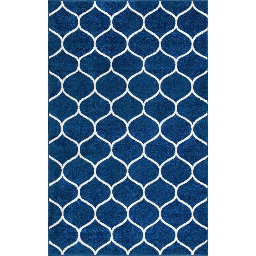 Trellis Frieze Rounded Navy Blue 5' 0 x 8' 0 Area Rug price history on PriceWatchPro