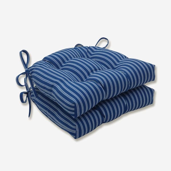 Pillow Perfect Striped 17.5 x 17 Outdoor Dining Chair Cushion in Blue/White (Set of 2)