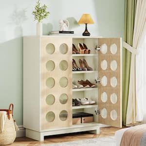 42.5 in. H x 31.5 in. W. Wood Color Shoe Cabinet with Led Light, 5-Tier Shoe Storage Cabinet for Entryway, Closet