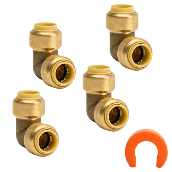 QUICKFITTING 3/8 in. Brass 90-Degree Push-to-Connect Elbow Fitting with Disconnect Tool (4-Pack)