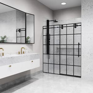 Elan 56 to 60 in. W x 74 in. H Sliding Frameless Shower Door in Matte Black with 3/8 in. (10mm) Clear Grid Glass