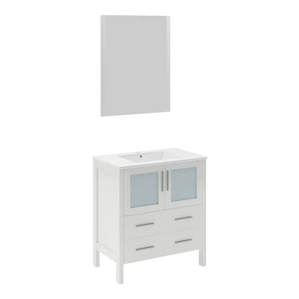 Fresca Torino 30 in. Vanity in White with Ceramic Vanity Top in White with White Basin and Mirror (Faucet Not Included)