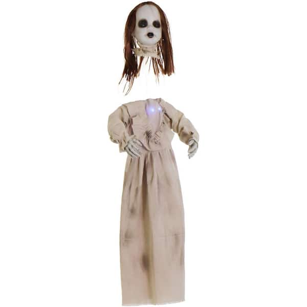 Haunted Hill Farm 47 in. Floating, Talking Zombie Girl Animatronic with Blue Chest Light for Scary Hanging Halloween Decoration in Multi
