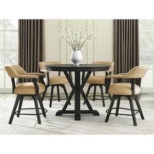 Rylie 5-Piece Black Wood Counter Dining Set Seats 4 with Game Top