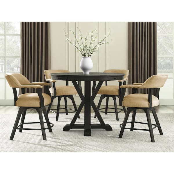 Steve Silver Rylie 5-Piece Black Wood Counter Dining Set Seats 4 with Game Top