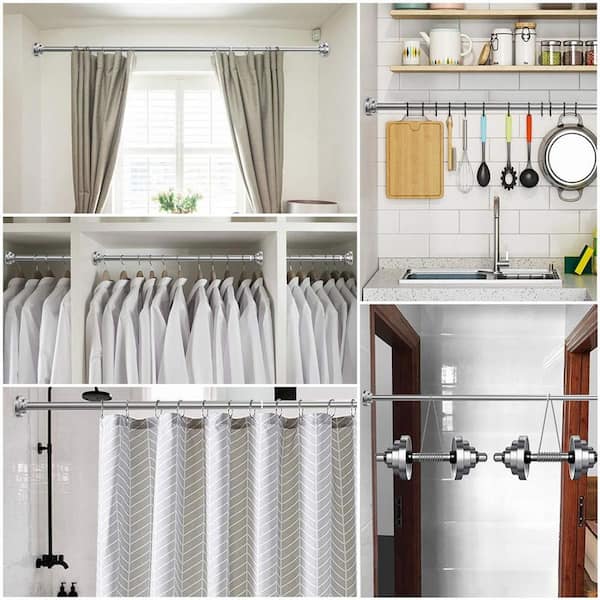 Dyiom Shower Curtain Rod - 26-40 in. Adjustable Tension Curtain Rod,  Stainless Steel, for Bathroom, Easy to Install Silver B09XX9HJJN - The Home  Depot