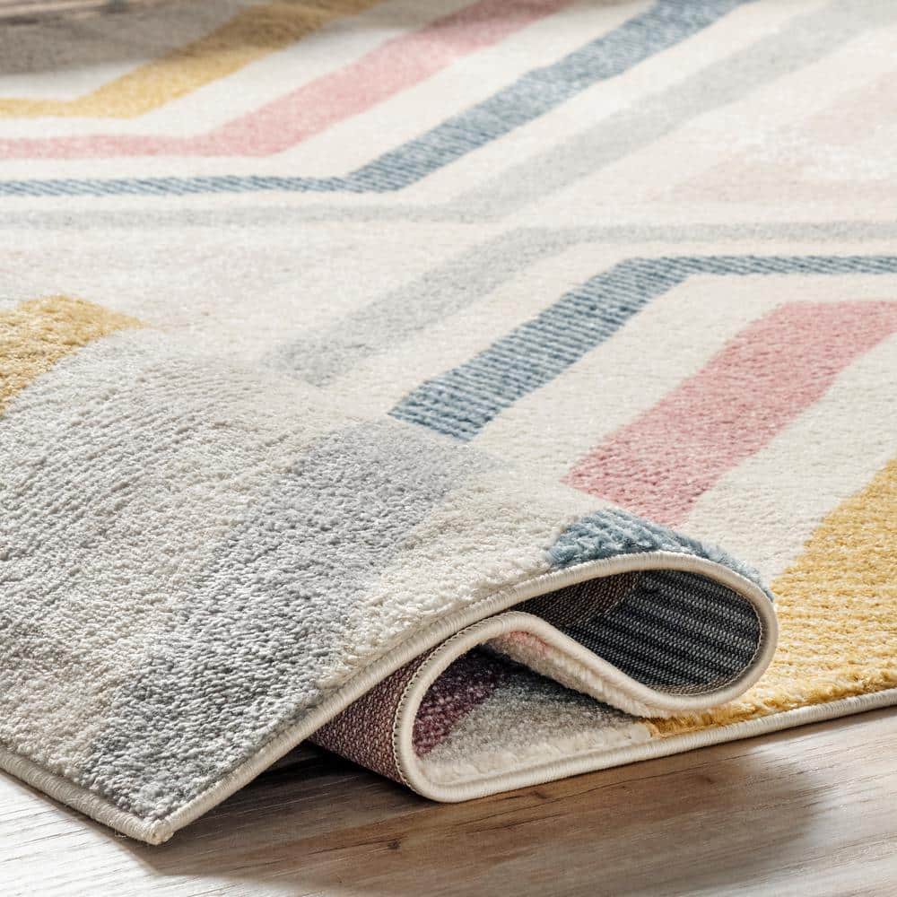 Neveah Beige Geometric Chevron Runner Rug, 2' 8" x 8'