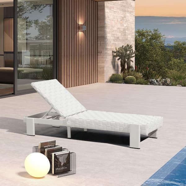Patio Modern Outdoor Wicker Chaise Lounge 1-Piece with Adjustable Backrest Aluminum Rattan Chaise Lounge Chairs, White
