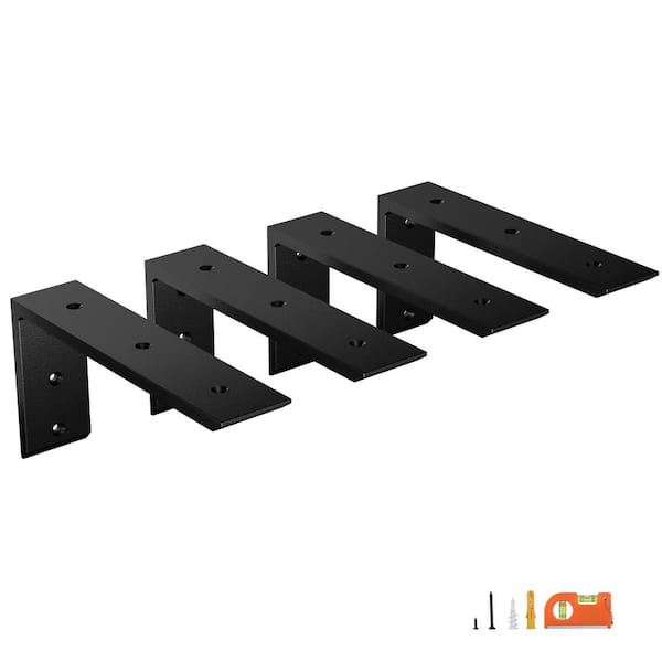 8 x 6 x 2.5 in. Countertop Support L Brackets Heavy Duty Metal Steel 3/8 Thick Frosted Black 4-Pack