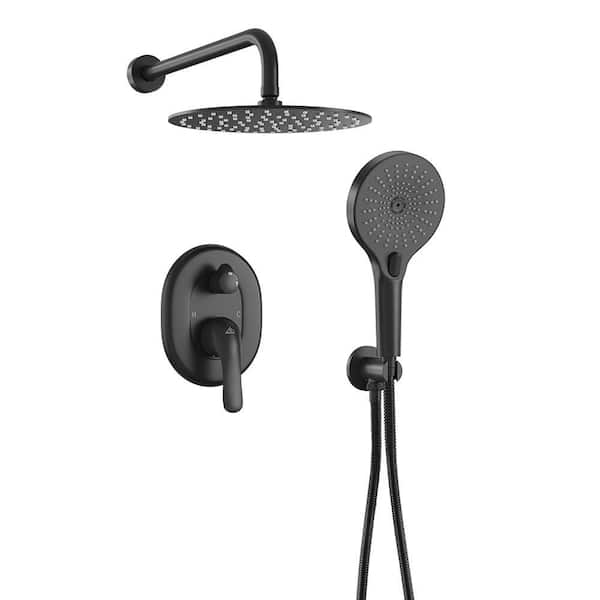 2-Spray Patterns 10 in. Wall Mount Handheld Shower Head 1.8 GPM in Matte Black