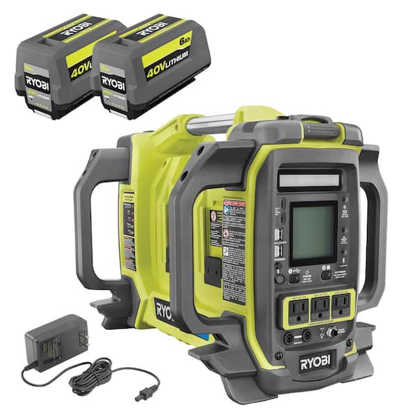 RYOBI - 40V 1800-Watt Portable Battery Inverter Power Station and 4-Port Charger with (2) 6.0 Ah Batteries