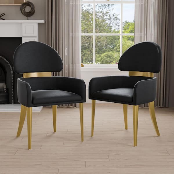 Varand Contemporary Black/Matte Gold Fabric Cushioned Dining Chair (Set of 2)