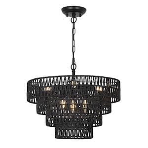 6-Light Black Boho Rattan Chandelier