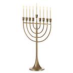 Modern Solid Metal Judaica Hanukkah Menorah 9 Branched Candlebra, Gold Medium