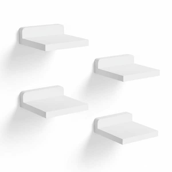 5 in. W x 5 in. D White Small Floating Shelves Set of 4, Rustic Wood Decorative Wall Shelf