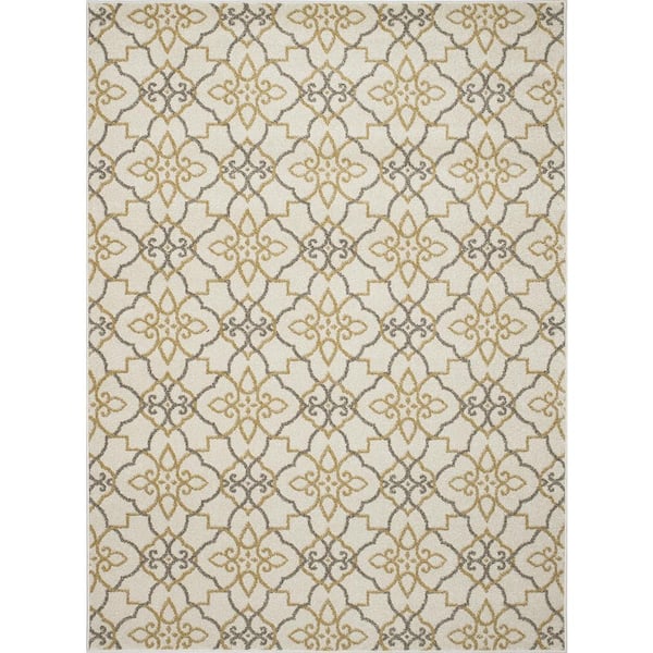 Concord Global Trading New Casa Trellis Ivory/Yellow 5 ft. x 7 ft. Area Rug