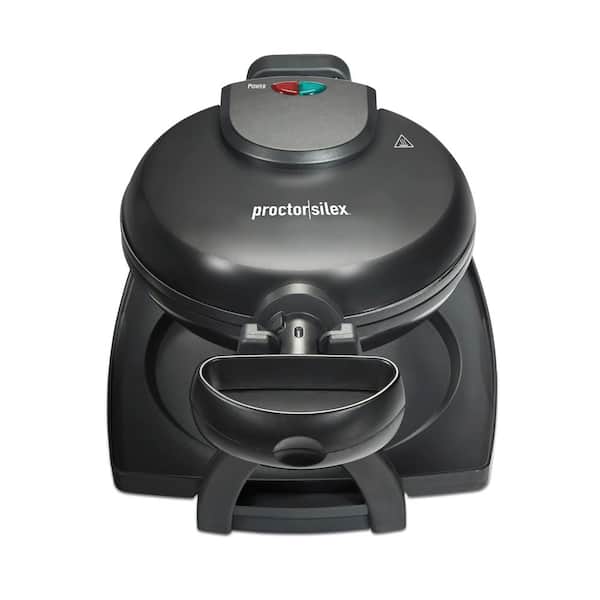 800-Watt Single Waffle Black Belgian Flip Waffle Maker