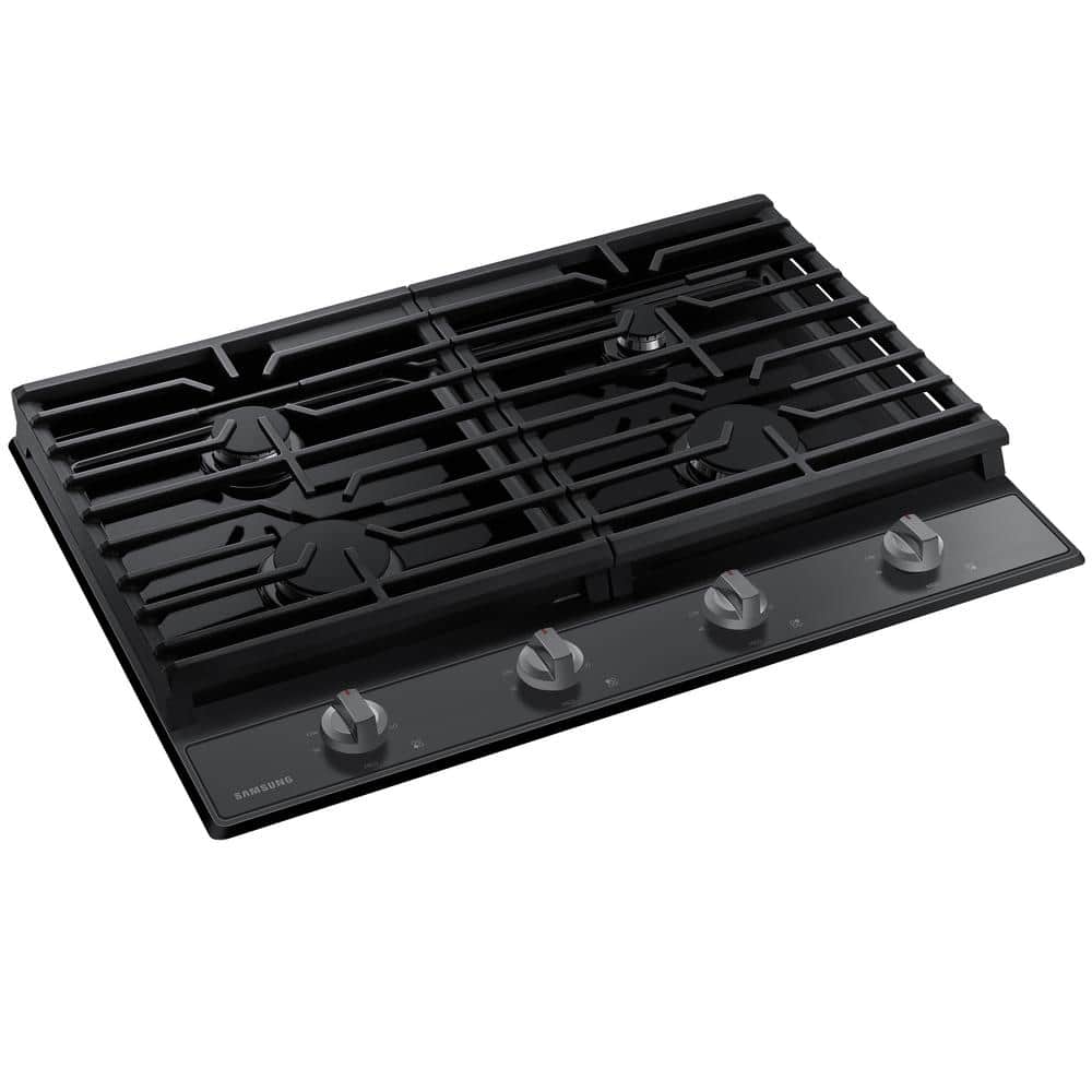 30" Black Stainless Steel 4-Burner Gas Cooktop with Cast Iron Grates