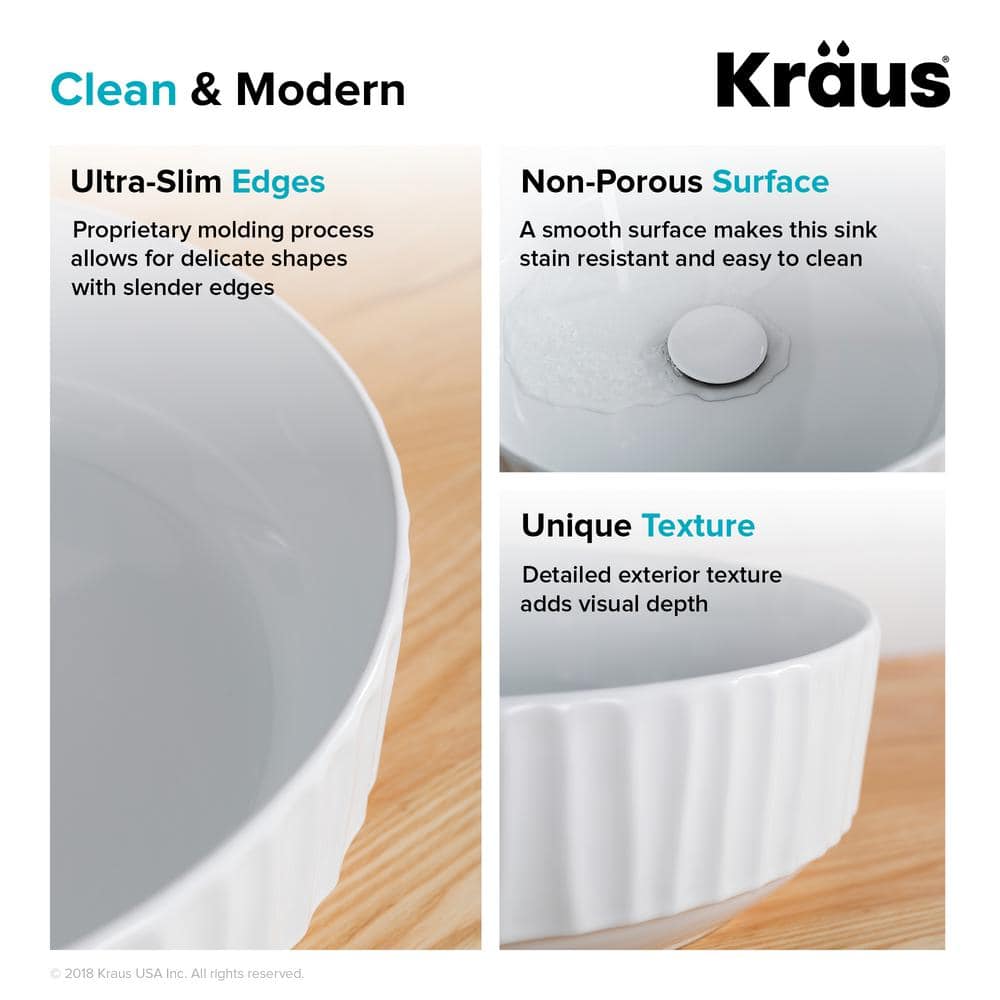 Viva Round White Ceramic Vessel Sink with Pop-Up Drain