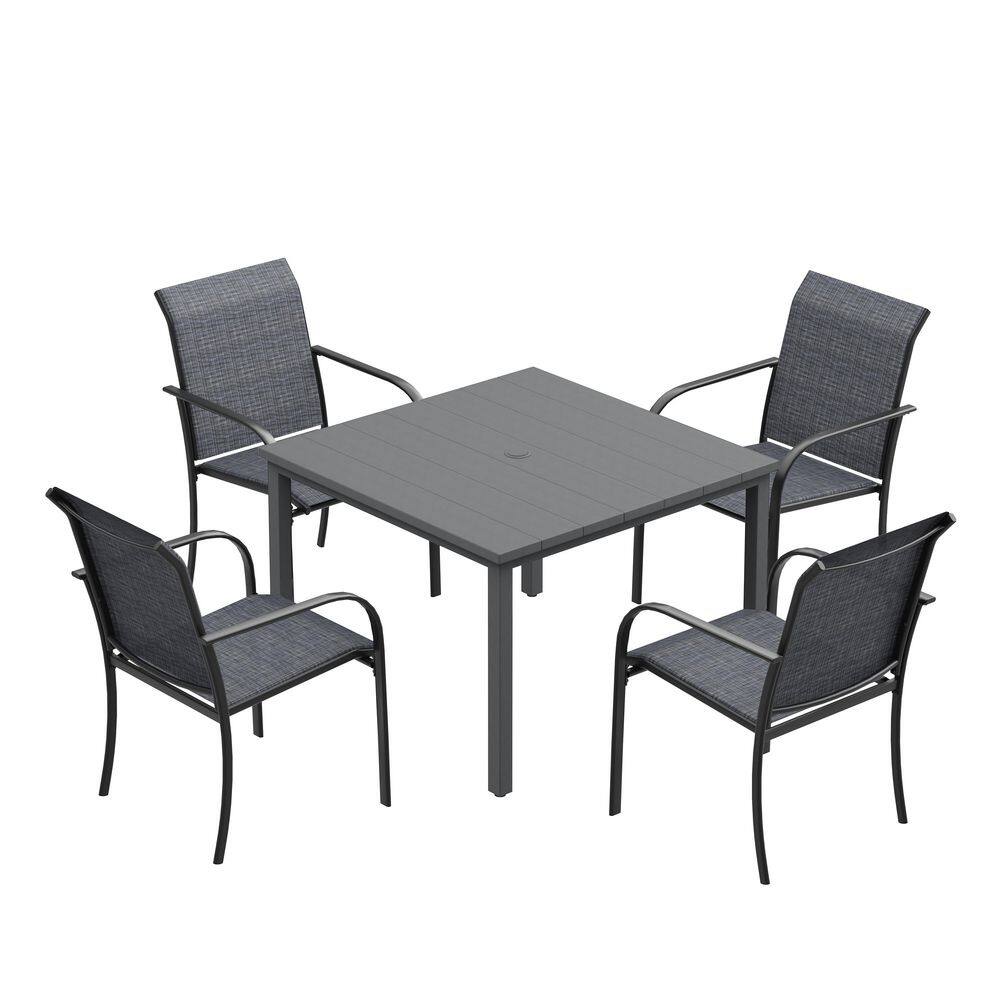 5-Piece Patio Dining Set with Dark Grey Square Metal Table and 4-Grey Dining Chairs with Curved Armrests for Backyard price history on PriceWatchPro