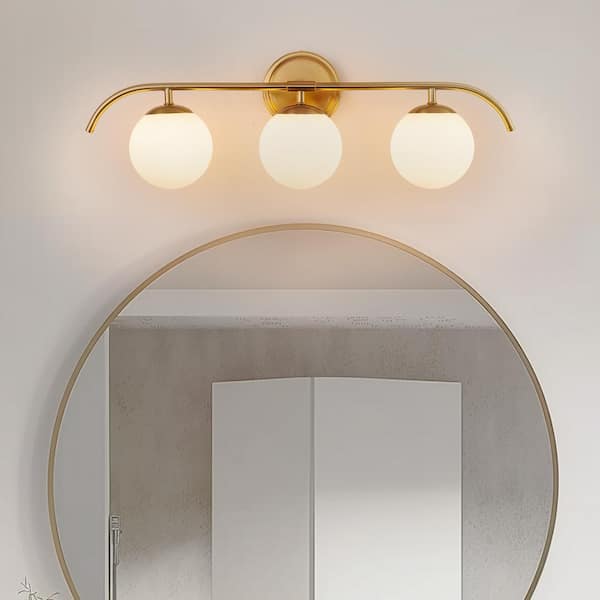 24 in. 3-Light Gold Vanity Light Fixture for Bathroom Mirror and Hallway with Frosted Glass Globes Shade Wall Sconce