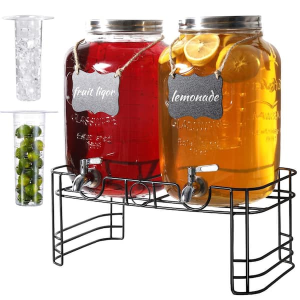 2 Pack 2 Gal. Beverage Dispensers with Stand and Spigot, Glass Water Jug Dispenser, Great for Party, BBQ and Picnic