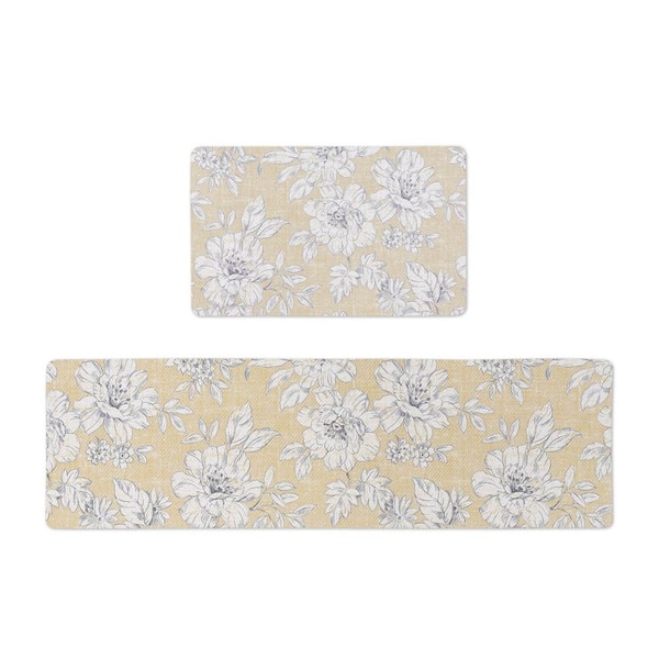 Yellow Iris Floral 17.5 in. x 60 in. /17.5 in. x 28 in. Anti-Fatigue Wellness Mat