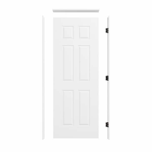 30 in. x 80 in. Left-Handed 6-Panel Painted Solid Core Wood Assembly Required Interior Single Door Kit with Jamb