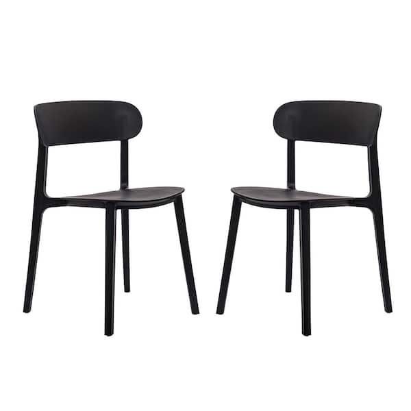 Dover Black with Curved Backrest Indoor-Outdoor Stacking Patio Chair in Black Set of 2