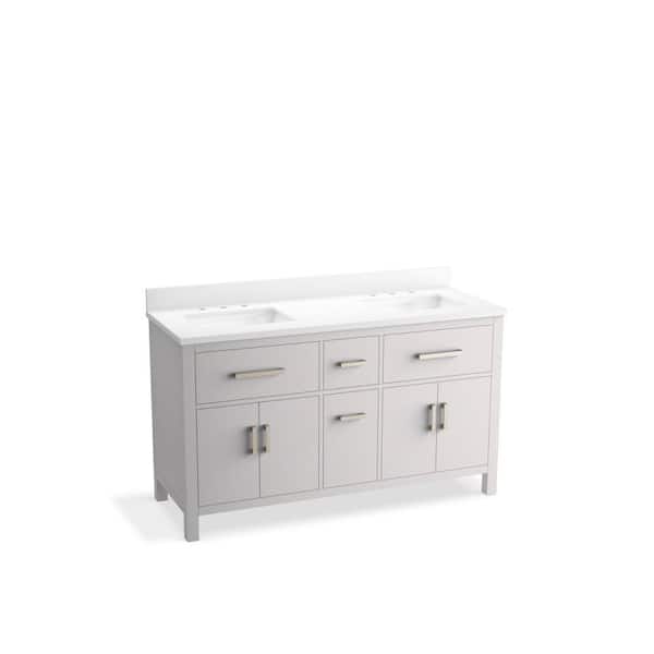 Kresla 61in. Double Sink Freestanding Atmos Grey Bath Vanity with White Quartz Top Assembled