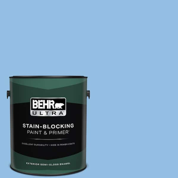 BEHR ULTRA 1 gal. #P520-3 Toile Blue Semi-Gloss Enamel Exterior Paint & Primer