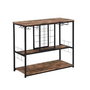 12-Bottle Brown Wood Wine Bar Cabinet with Wine Racks and Glass Holder