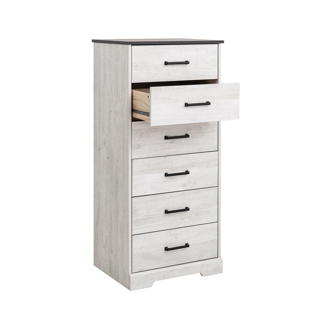 Washed White 6-Drawer Farmhouse Vertical Dresser