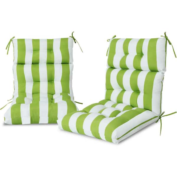 unique choice Outdoor High Back Chair Cushion, Tufted Rocking Chair Cushions 44” x 22” x 4 in. Set of 2 (Kiwi and White Cabana Stripe)