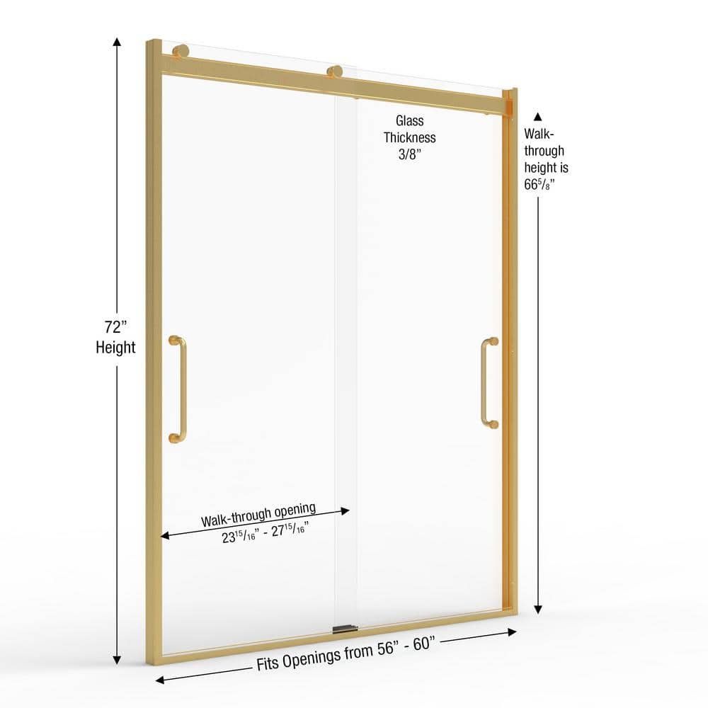 Arelo 56" - 60" Frameless Sliding Shower Door with Brushed Gold Frame