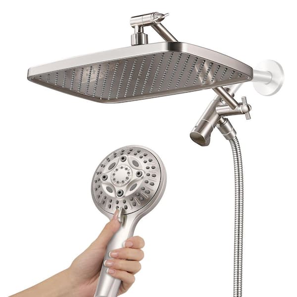 Rainfull 8-Spray 12 in. Wall Mount Dual Shower Head and Handheld Shower Head with 2.0 GPM in Brushed Nickel