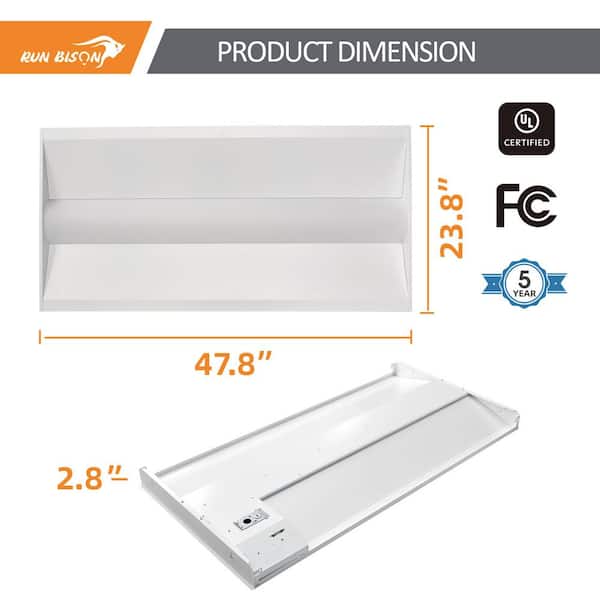 RUN BISON 2 ft. x 4 ft. 120W Equivalent White Dimmable 3500K-4000K-5000K Integrated LED Troffer Light, up to 5625-Lumens, UL