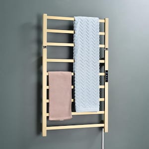9-Bar Towel Rail Screw-In Electric Plug-In Towel Warmer in Brushed Gold, 6 of the Bars are Heated
