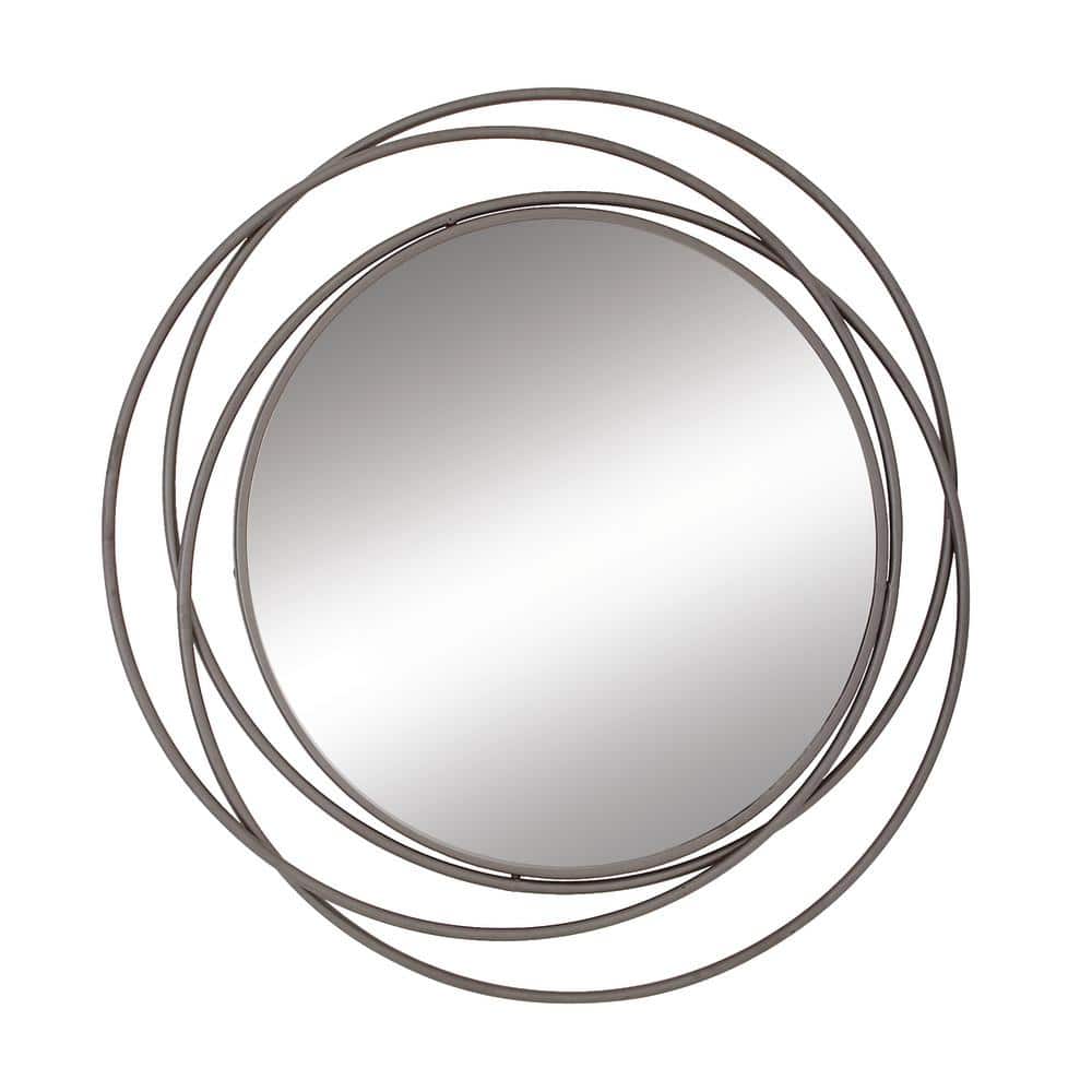 Elegant Overlapping Rings 42" Round Wood and Metal Wall Mirror