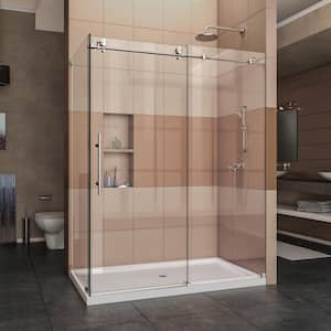 Enigma-X 32 1/2 in. D x 60 3/8 in. W x 76 in. H Frameless Corner Sliding Shower Enclosure in Brushed Stainless Steel