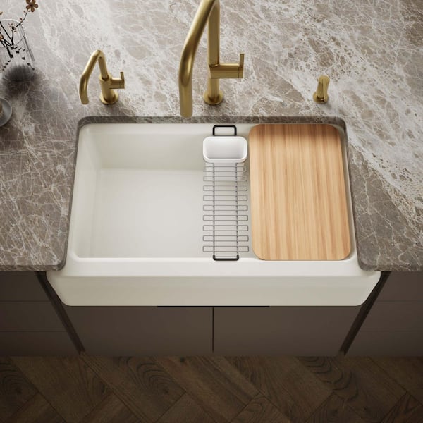 Riverby Biscuit Cast Iron 35.6875 in. Single Bowl Farmhouse Apron Kitchen Sink